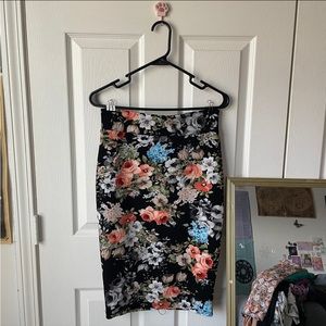 Black Floral Multicolor Midi Skirt - M/L